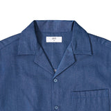 Open Collar Denim Short Sleeve Shirt - Pacific Blue