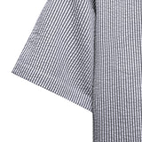 Open Collar Seersucker Stripe Short Sleeve Shirt - Black