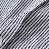 Open Collar Seersucker Stripe Short Sleeve Shirt - Black