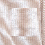 Open Collar Seersucker Stripe Short Sleeve Shirt - Brown