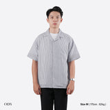 Open Collar Seersucker Stripe Short Sleeve Shirt - Grey