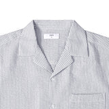 Open Collar Seersucker Stripe Short Sleeve Shirt - Grey