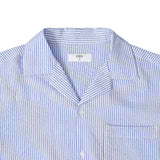 Open Collar Seersucker Stripe Short Sleeve Shirt - Light Blue