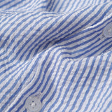 Open Collar Seersucker Stripe Short Sleeve Shirt - Light Blue