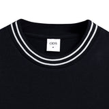 Oversized Heavyweight Cotton 16s T-shirt with Striped Collar - Black