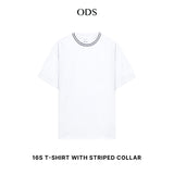 Oversized Heavyweight Cotton 16s T-shirt with Striped Collar - White