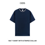 Oversized Heavyweight Cotton 16s T-shirt with Striped Collar - Navy