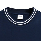 Oversized Heavyweight Cotton 16s T-shirt with Striped Collar - Navy