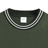 Oversized Heavyweight Cotton 16s T-shirt with Striped Collar - Olive