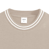 Oversized Heavyweight Cotton 16s T-shirt with Striped Collar - Beige