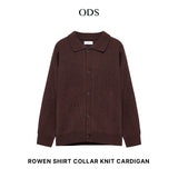 Rowen Shirt Collar Knit Cardigan - Dark Brown