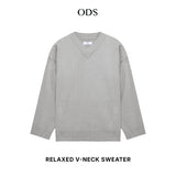 Relaxed V Neck Knit Sweater - Light Grey