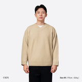 Relaxed V Neck Knit Sweater - Oatmeal